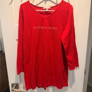 Victoria's Secret Red Long-Sleeve V-Neck Sleep Shirt